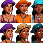 **

"A vibrant and diverse cast of characters in various art styles (realism, cartoon, hybrid) showcasing different body types, skin tones, abilities, and cultural backgrounds. The focus is on expressing unique personalities through color palettes (e.g., purple for mystery, orange for adventure), shapes (rounded for kindness, angular for strength), and carefully chosen accessories (e.g., worn hat for a traveler, amulet necklace for the supernatural)."

**