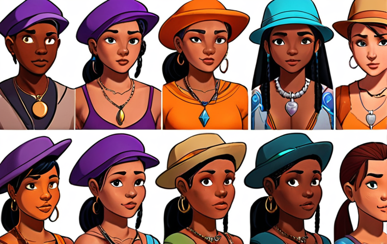 **
"A vibrant and diverse cast of characters in various art styles (realism, cartoon, hybrid) showcasing different body types, skin tones, abilities, and cultural backgrounds. The focus is on expressing unique personalities through color palettes (e.g., purple for mystery, orange for adventure), shapes (rounded for kindness, angular for strength), and carefully chosen accessories (e.g., worn hat for a traveler, amulet necklace for the supernatural)."
**