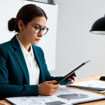 A professional character designer, a woman, fully clothed in a modest, smart casual outfit. She is seated intently at a modern desk in a well-lit, organized studio, sketching a character concept on a digital tablet. Various character sketches, detailed mood boards, and vibrant color palettes are visible on surrounding screens and papers, reflecting a deep focus on psychology and narrative. The atmosphere is highly creative and professional. perfect anatomy, correct proportions, natural pose, well-formed hands, proper finger count, natural body proportions, professional photography, cinematic lighting, ultra quality, safe for work, appropriate content, fully clothed, professional.