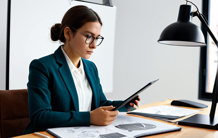 A professional character designer, a woman, fully clothed in a modest, smart casual outfit. She is seated intently at a modern desk in a well-lit, organized studio, sketching a character concept on a digital tablet. Various character sketches, detailed mood boards, and vibrant color palettes are visible on surrounding screens and papers, reflecting a deep focus on psychology and narrative. The atmosphere is highly creative and professional. perfect anatomy, correct proportions, natural pose, well-formed hands, proper finger count, natural body proportions, professional photography, cinematic lighting, ultra quality, safe for work, appropriate content, fully clothed, professional.