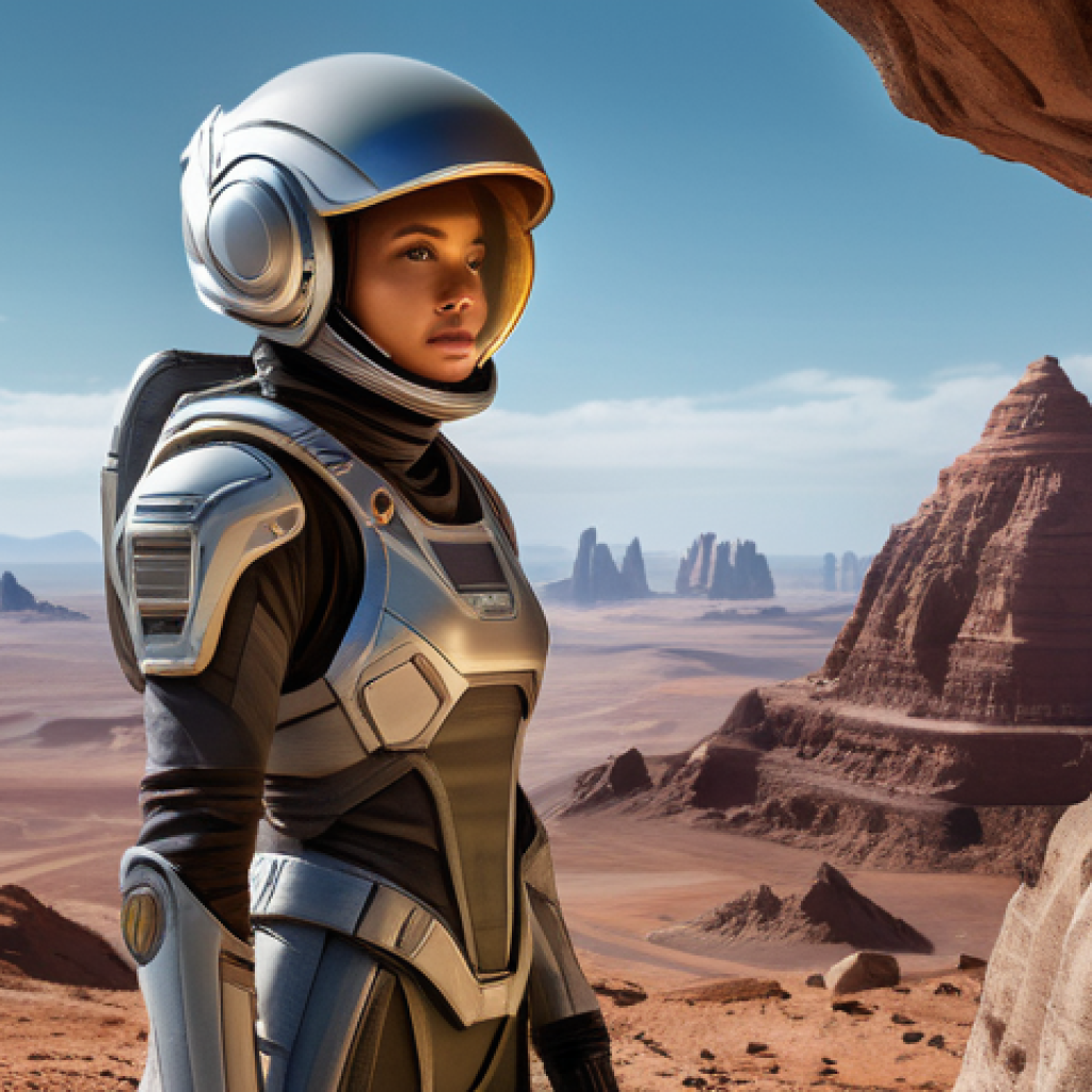 캐릭터 디자인의 문제 해결 사례 - **Prompt 1: The Wind-Worn Alien Explorer**
A full-body, high-detail illustration of an alien exp...