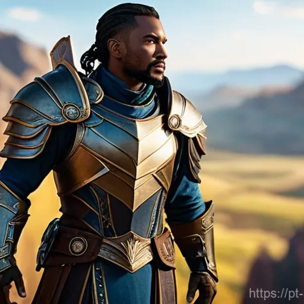 캐릭터 디자인의 학문적 발전 사례 - A courageous hero, male, standing confidently with a determined yet compassionate expression. He wea...