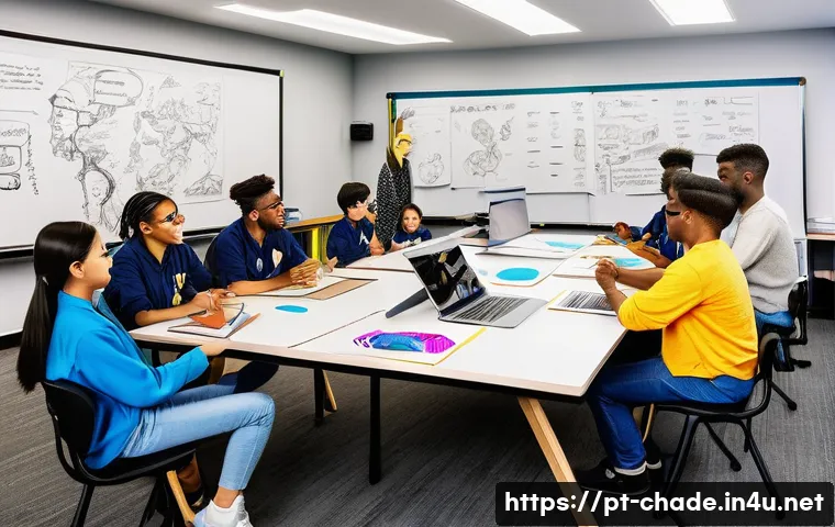 캐릭터 디자인 워크샵 팀 구성 노하우 - **Prompt:** A vibrant, high-energy character design workshop in a modern, spacious studio. A diverse...