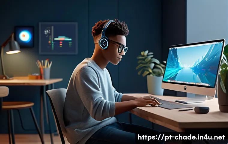 캐릭터 디자인의 기술적 혁신과 발전 - A futuristic digital artist workspace featuring a young creative professional using advanced AI-powe...