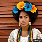 캐릭터 디자인 관련 논문 및 자료 - A highly detailed portrait of an Afro-Brazilian woman wearing traditional Bahian dress with vibrant ...