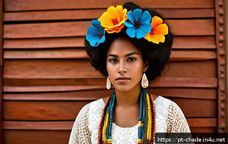 캐릭터 디자인 관련 논문 및 자료 - A highly detailed portrait of an Afro-Brazilian woman wearing traditional Bahian dress with vibrant ...